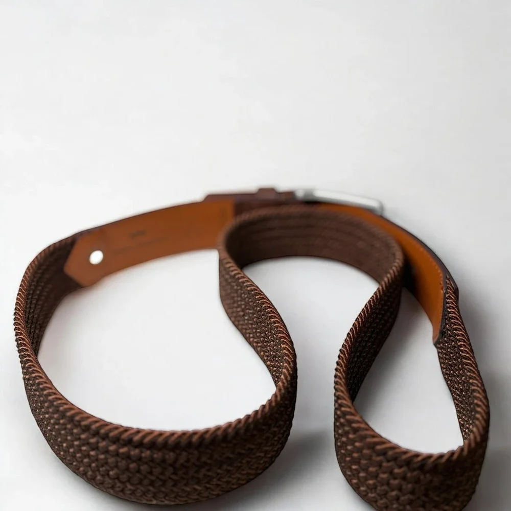 Wolf & Shepherd Stealth Woven Belt Large 40-44 Stretch Maple Brown Leather NEW